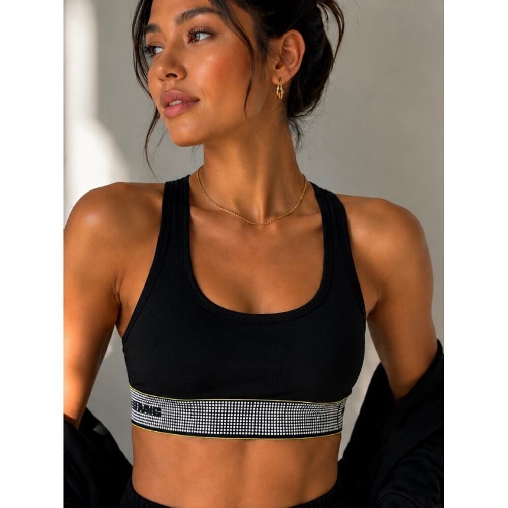 Alexander Wang Logo Band Racerback Sports Bra Black White Neon Sporty Designer S